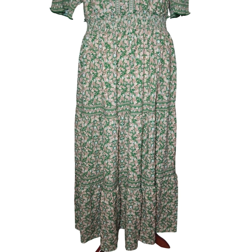 NWT Max Studio London Green Floral Smocked Tiered Maxi Dress 1X Boho Feminine - Picture 3 of 15